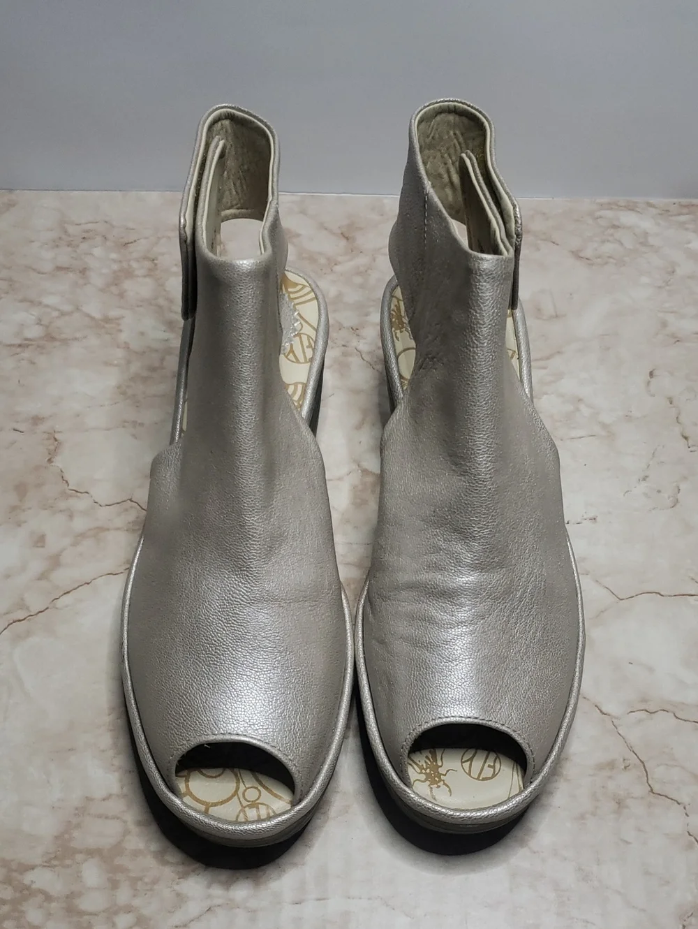 Fly London Comfort Wedge Sandals in Metallic Pearl